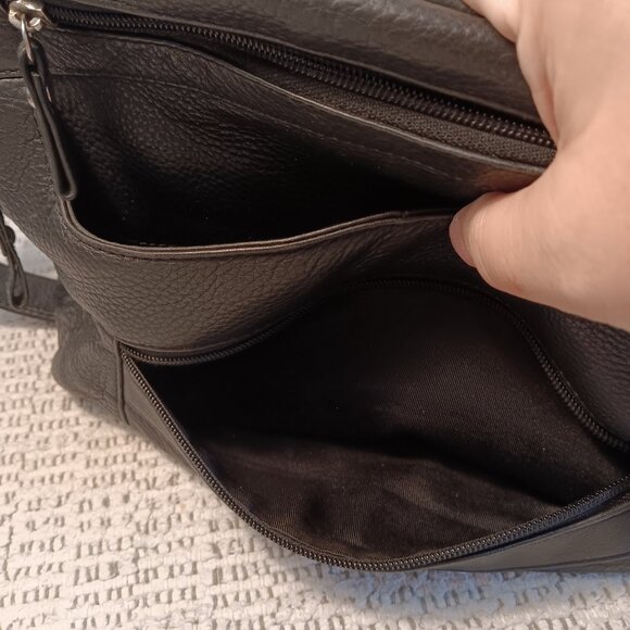 GAL vintage black leather multi pocket single strap shoulder bag purse - Picture 10 of 15